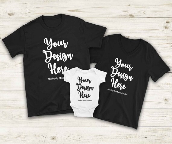 Download Free Matching Family Mockup Unisex Women T Shirts Baby Bodysuit Set Psd New Download Product Psd Mockup Packaging For Box Psd Mockup Product