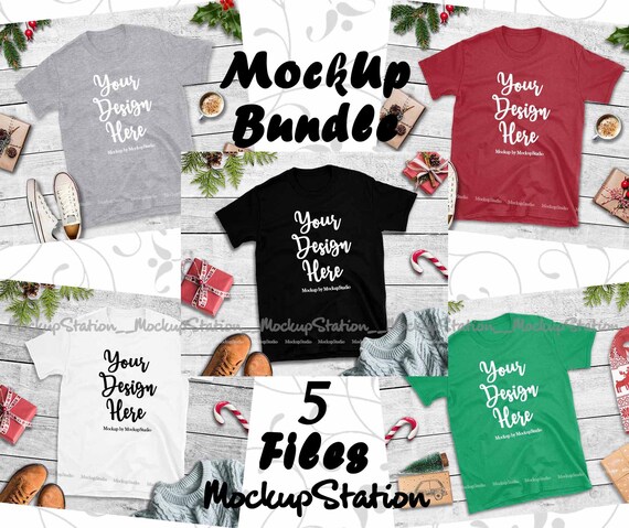 Christmas Shirt Mockup Bundle Gildan 64000 T-Shirt 5 Colors Christmas Shirt Mockup Bundle Gildan 64000 T-Shirt 5 Colors