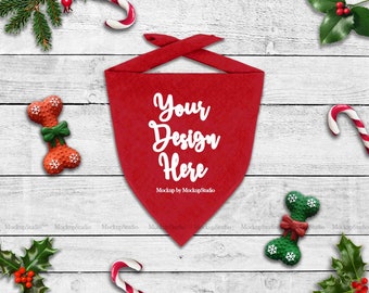 Download Christmas Red Dog Bandana Mock Up, Pet Scarf Flat Lay ...