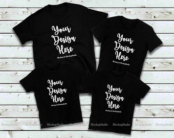 Download Free Matching Family T Shirts Mockup Unisex Women Youth Teen 4 Black Shirt Set Parents Siblings Group Tee Flat Lay Mock Up Free Mockups Mockups Design Easy To Download PSD Mockup Template