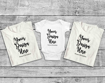 Download Matching Family Folded White Shirts Mockup, Unisex Women T-Shirt Baby Bodysuit Mock Up Set ...