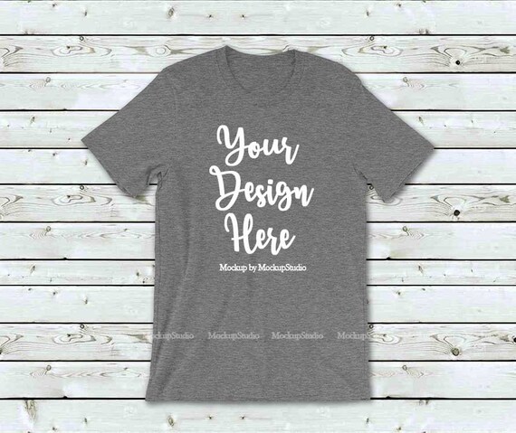 Download Free Deep Heather Grey T Shirt Mock Up Wood Background Bella Psd Best Free Psd Mockup Design Design Mockup Psd For Image Download