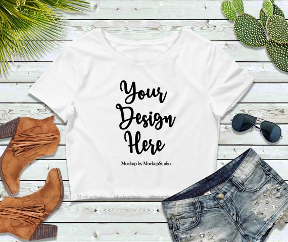 Bella Canvas White Blank Crop Top Mockup Women T-Shirt Bella Canvas White Blank Crop Top Mockup Women T-Shirt