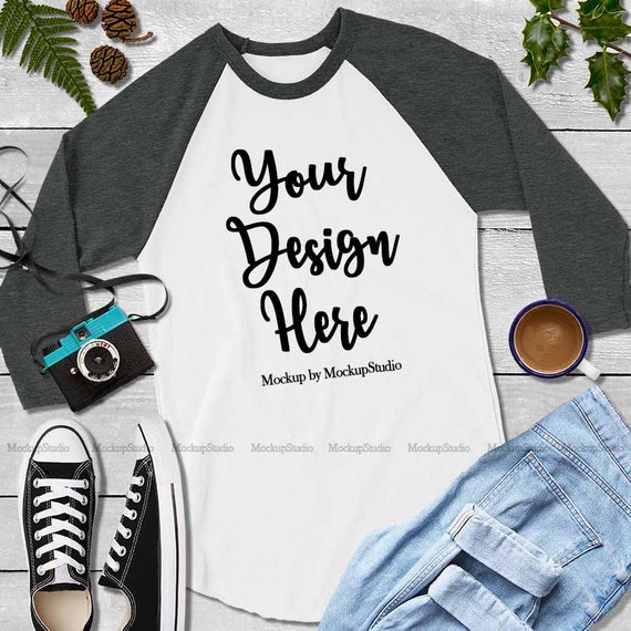 Fall Raglan Mockup Autumn Gray And White Raglan Tee Fall Raglan Mockup Autumn Gray And White Raglan Tee