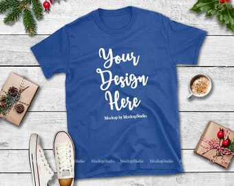 Download Christmas Royal Blue Tshirt Mock Up, Gildan 64000 Shirt ...