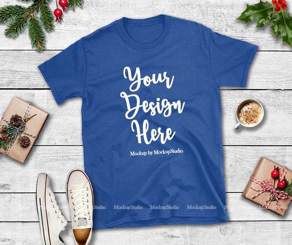 Download Free Christmas Royal Blue T Shirt Mock Up Gildan 64000 Shirt Psd Get Download Psd Mockup Magazine Free Mockup Design