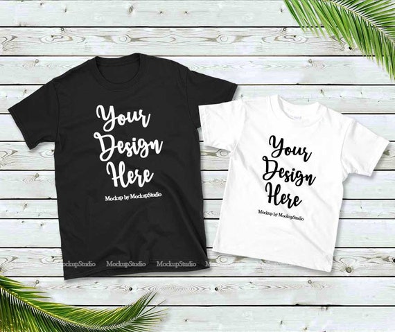 Family Two T-Shirts Mockup Gildan 64000 Group Double T-Shirt