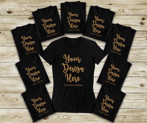 Download Bachelorette Party Shirts Mockup Bride Squad Black Crew Vneck Mockups Editorial Free PSD Mockup Templates