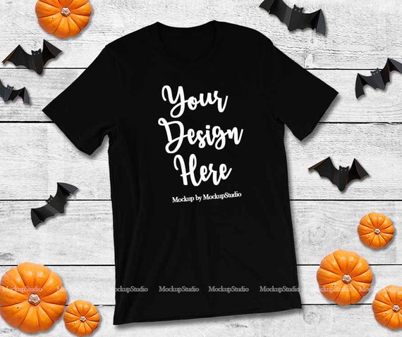 Halloween Bella Canvas 3001 Black T-Shirt Mockup Fall Autumn