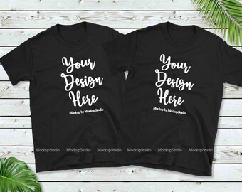 Download Double Two Black T-Shirts Mockup, Gildan 64000 Group ...