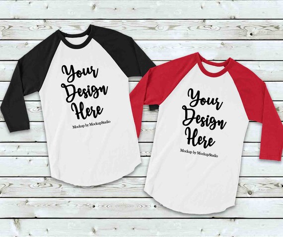 Download Free Matching Couples Two Raglans Mockup Black Red Sleeve ...