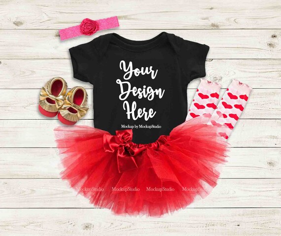 Baby Girl Black Bodysuit Mockup Baby Black Onepiece Red