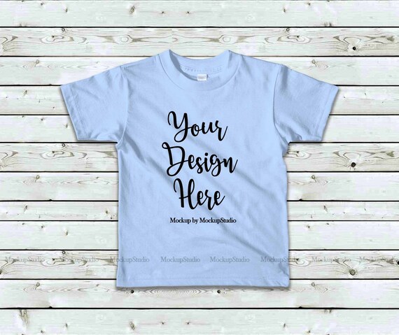 Kids Baby Blue T-Shirt Mockup Children American Apparel 2105