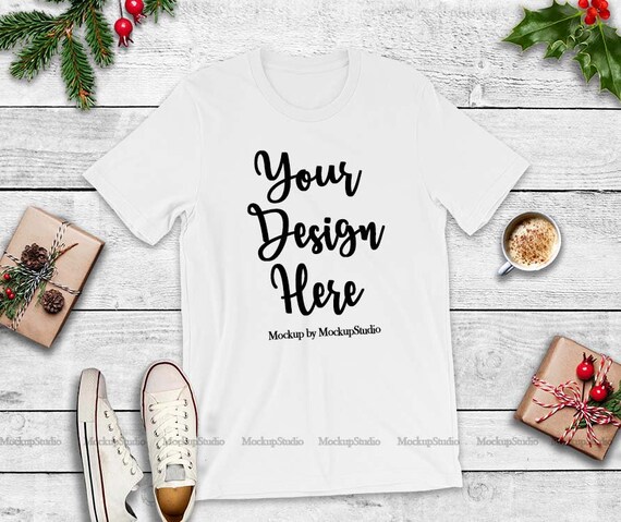 Christmas Bella Canvas 3001 White T-Shirt Mockup Winter Holiday