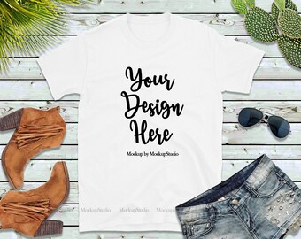 Download Free Gildan 64000 White Blank Tshirt Mockup Styled T Shirt Flat Lay Summer Style White Shirt Mock Up Women Tee Mockup Tshirt Display Flat Lay Download Free Psd Mockups Templates PSD Mockup Template