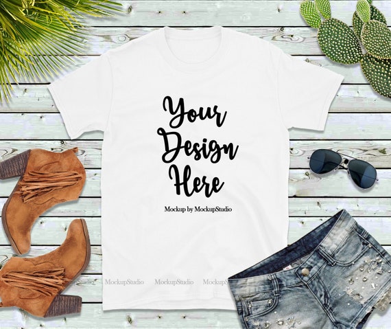Download Gildan 64000 White Blank T Shirt Mockup Styled T Shirt Flat Model Mockups