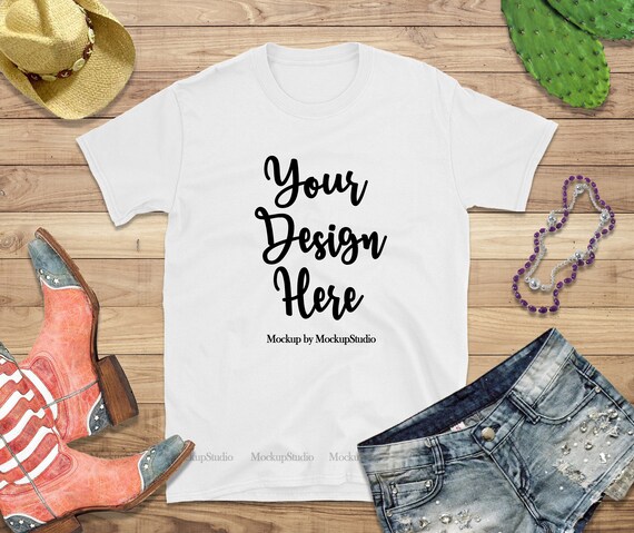 Gildan 64000 Blank T-Shirt Mockup Styled White T-Shirt Flat