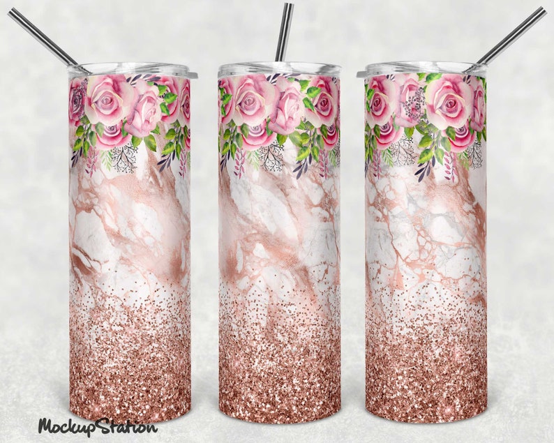 Download Pink Marble Glitter 20oz Skinny Tumbler Design Sublimation ...