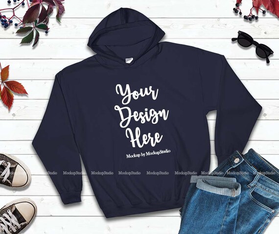 Download Navy Hoodie Mock Up Winter Thanksgiving Gildan 18500 Heavy Etsy PSD Mockup Templates