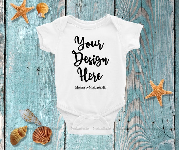 Newborn White Blank Baby Bodysuit Mockup Sea Beach Baby Flat Etsy