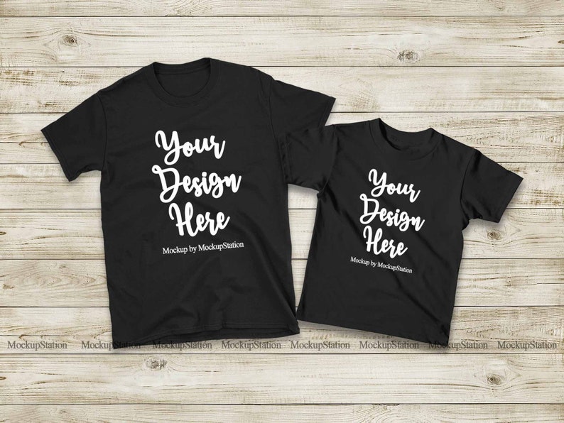 Download Matching Family Two Black T-Shirts Mockup Unisex Women | Etsy