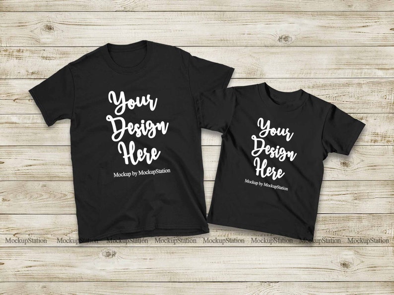 Matching Family Two Black T-shirts Mockup Unisex Women | Etsy