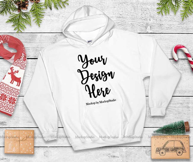 Christmas White Hoodie Mock Up Gildan 18500 Heavy Blend ...