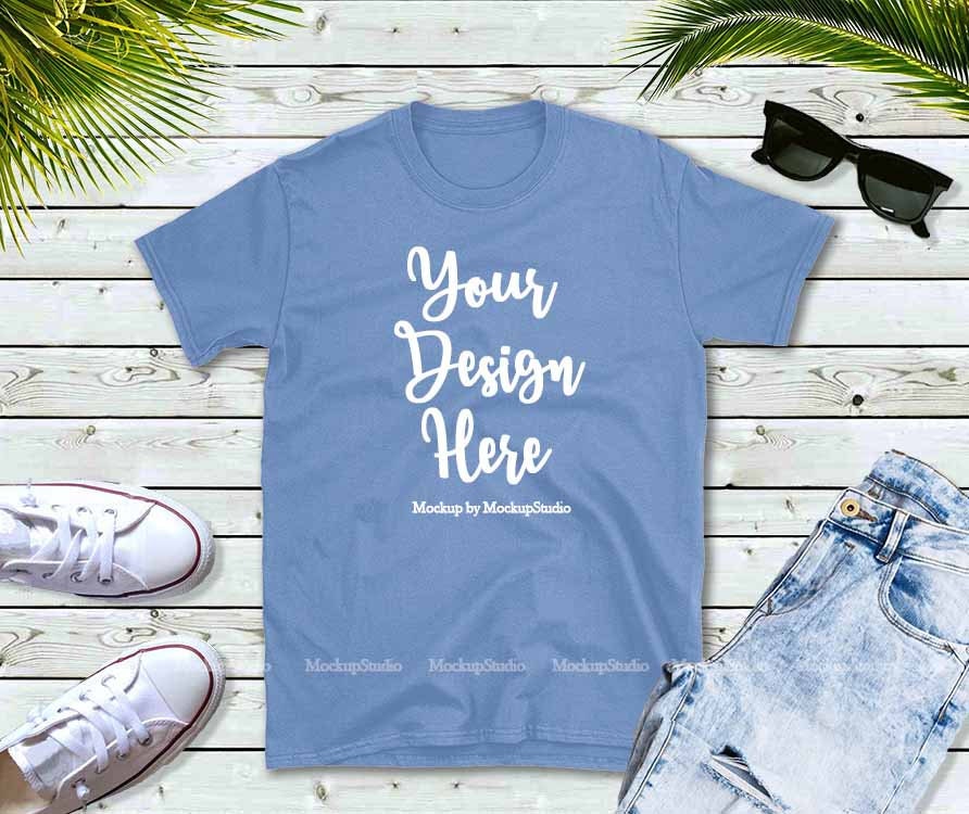 Gildan 64000 Carolina Blue Blank Tshirt Mockup Street Style | Etsy