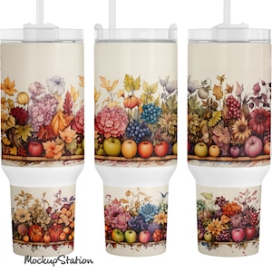 Maçãs de outono 40 onças Quencher Tumbler Wrap PNG | Colheita Flores de Ação de Graças Stanley Cup Aquarela Sublimação Design Digital Download