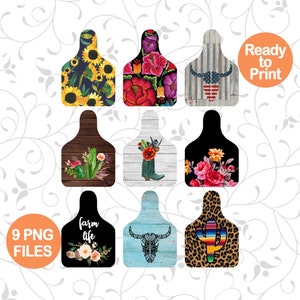 Cow Tag Sublimation Template Bundle, Cattle Ear Tag PNG, Key Chain Design PNG Clip Art Instant Download