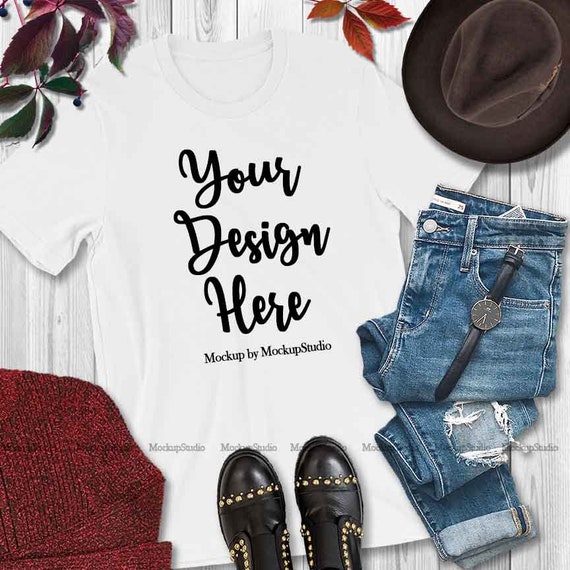 Fall T Shirt Mock Up Bella Canvas 3001 White Unisex Women Etsy