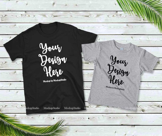 Download Family Black Grey T Shirts Mockup Gildan 64000 Group Double Etsy