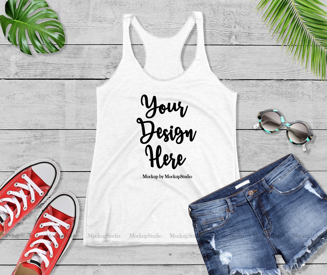 White Tank Top Mockup Next Level 6733 Summer Style Tank