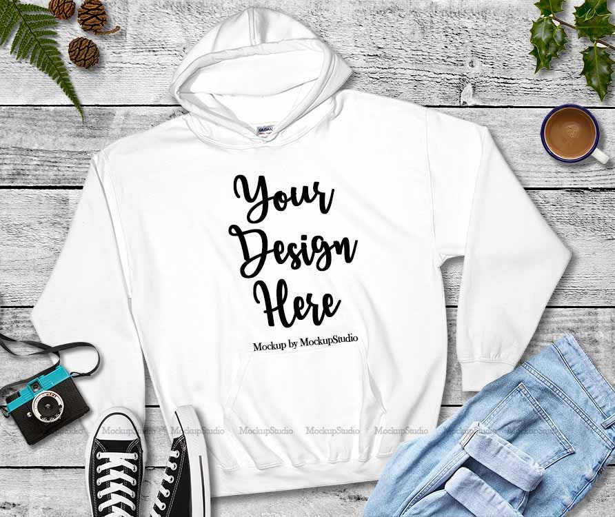 Download White Hoodie Mock Up Fall Gildan 18500 Heavy Blend Blank ...