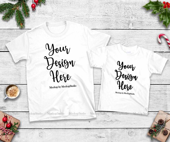 Christmas Family Two White T Shirts Mockup Unisex Women Kids Etsy
