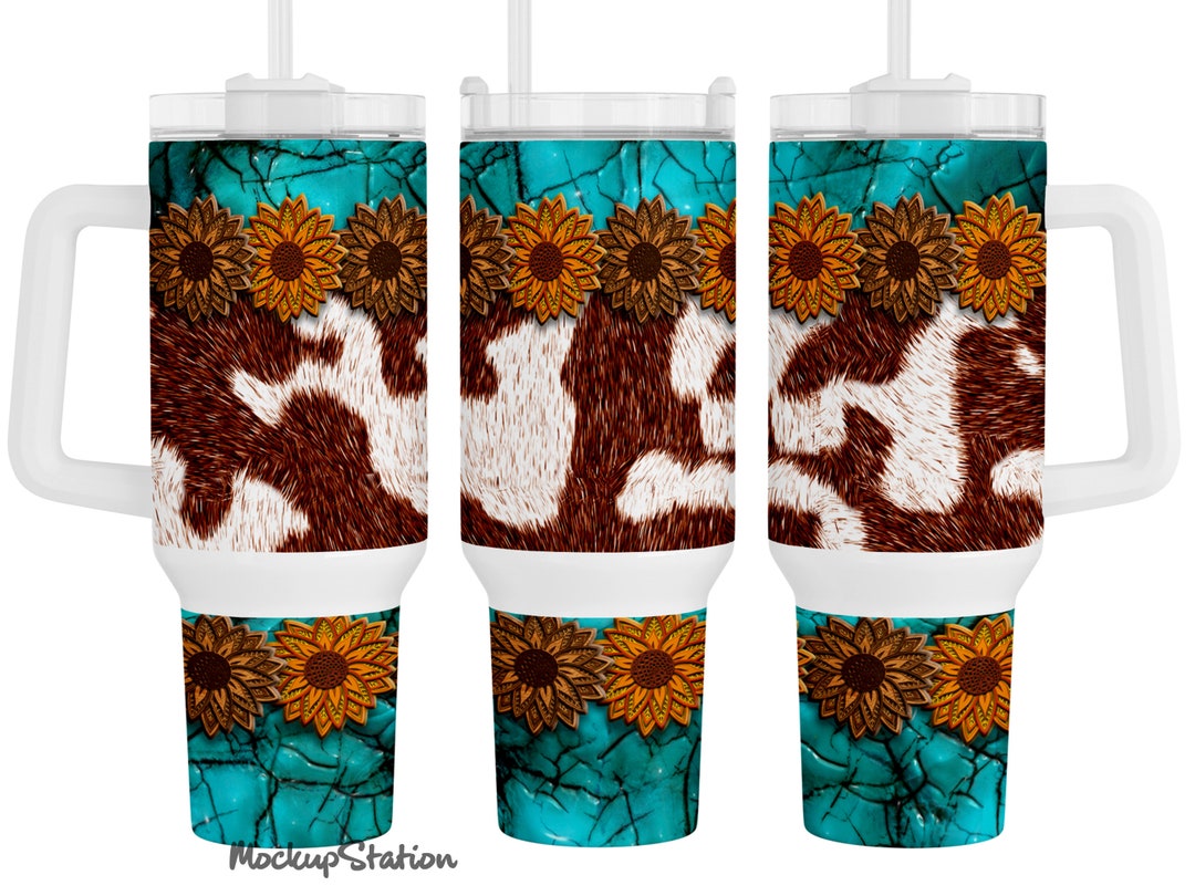 Western 40oz Quencher Tumbler Wrap PNG | Stanley Cup Cowhide ...