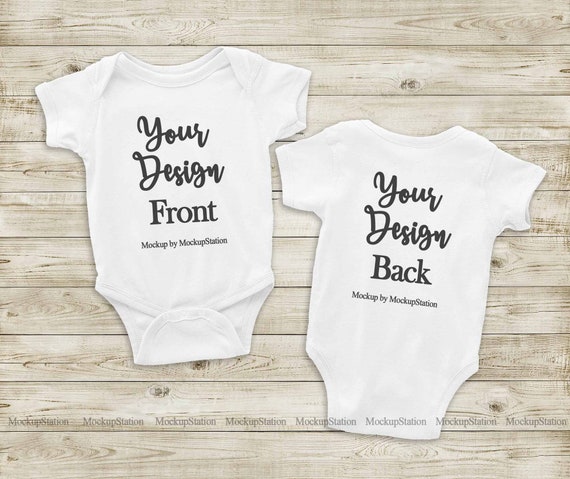 Baby Front Back White Bodysuit Mockup Toddler Newborn One Etsy
