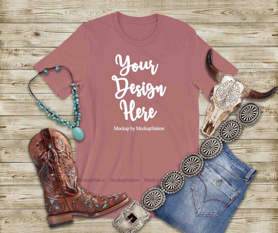 Western Bella Canvas 3001 Tshirt Mockup Southern Mauve Shirt Etsy