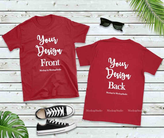 Download Front & Back Blank Tshirt Mockup Red Shirt Mock Up Double | Etsy