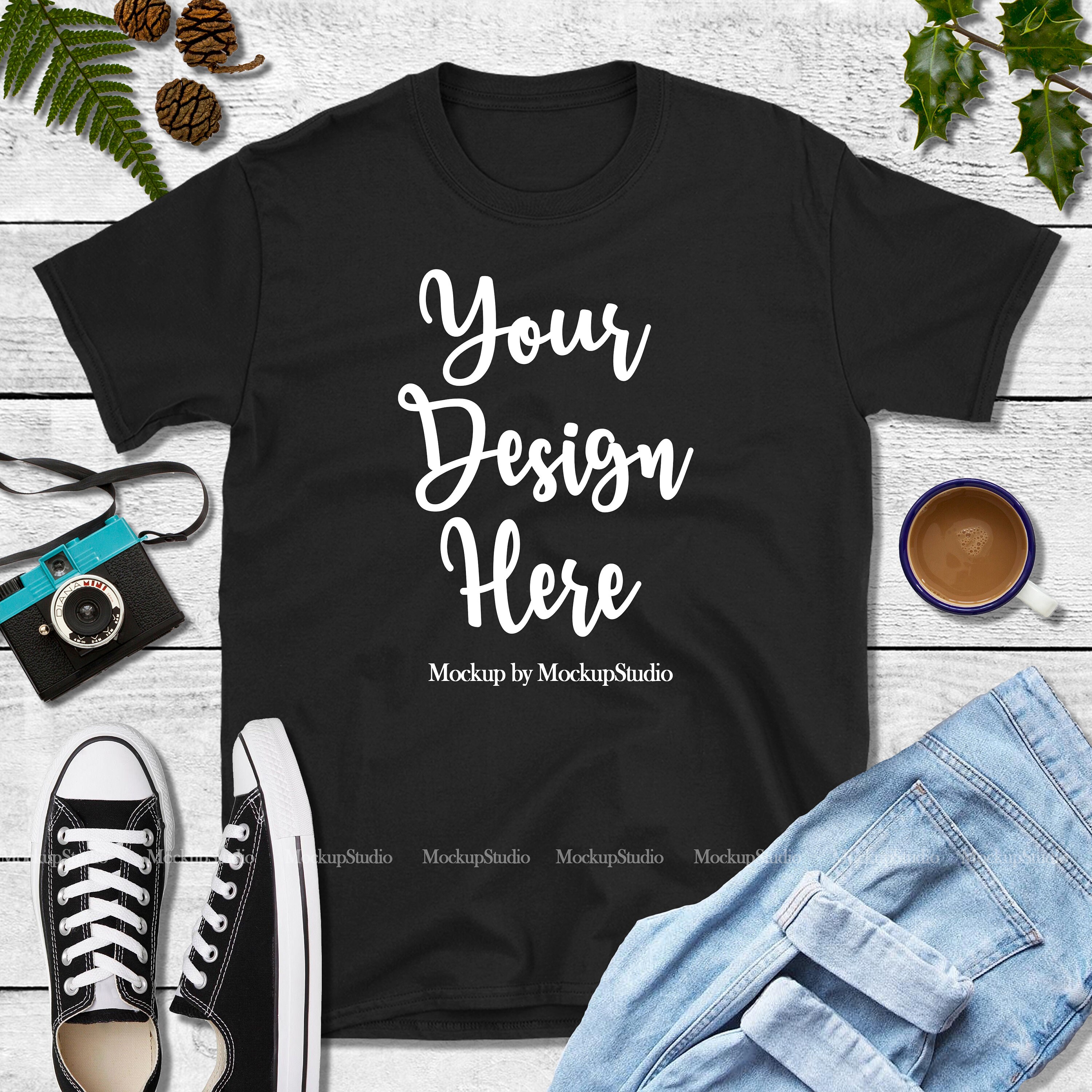 Download Fall Black Shirt Mock Up Gildan 64000 Tshirt Mockup Styled Etsy