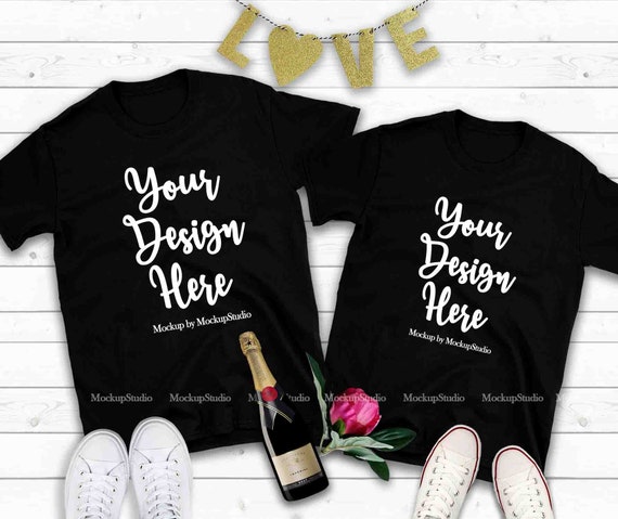 Download Couple Two Black T-Shirts Mockup Valentine Shirt Mock Up ...