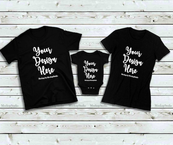 Matching Family 3 Black Shirts Mockup Unisex Women T Shirts Etsy