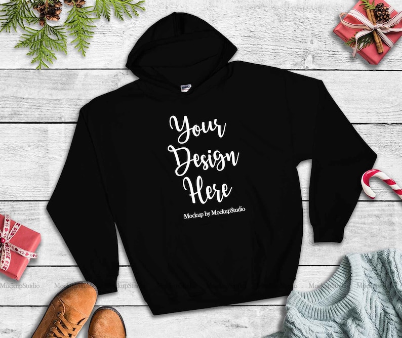 Download Black Christmas Hoodie Mock Up Gildan 18500 Blank Hooded | Etsy