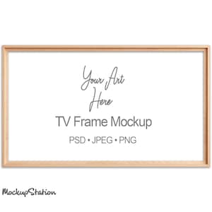 Samsung Frame TV Art Mockup, Simple Wooden Digital Art Frame 16:9 PSD Mock Up