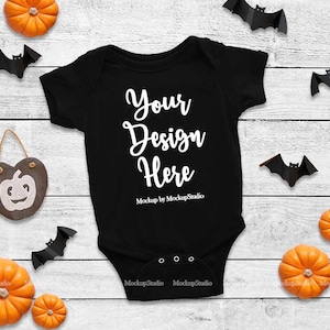 Halloween Newborn Black Blank Baby Bodysuit Mockup, Toddler Fall Flat Lay, Infant Shirt Mock Up, Baby Tee Mockup, Onepiece Display Flat Lay