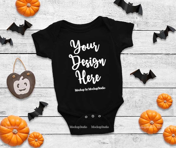 Halloween Newborn Black Blank Baby Bodysuit Mockup Toddler Etsy