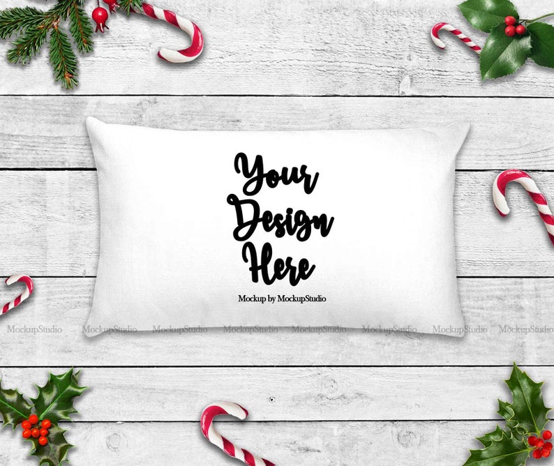 Download Christmas Throw Pillow Mockup White Pillow Case Flat Lay ...