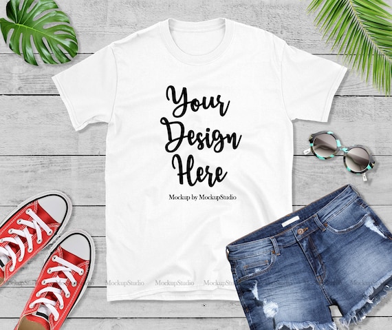 Download Gildan 64000 Blank White Tshirt Mockup Summer Style Shirt Etsy