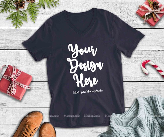 Navy Christmas Bella Canvas 3005 V Neck Tshirt Mockup Winter Etsy