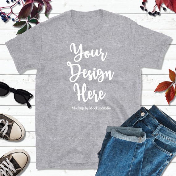 Fall Gildan 64000 Grey Tshirt Mockup Winter Shirt Mock Up Etsy